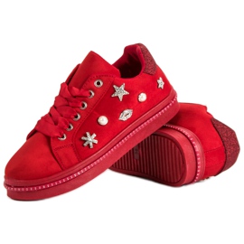 Baskets en daim avec strass rouge 5