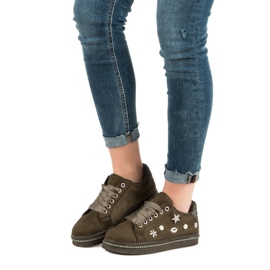 Baskets en daim avec strass vert 4