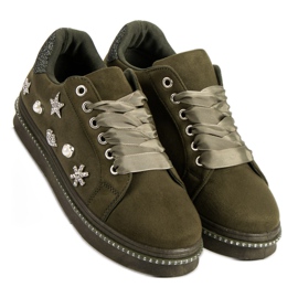 Baskets en daim avec strass vert 2
