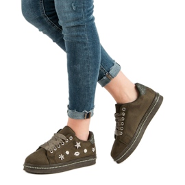 Baskets en daim avec strass vert 6