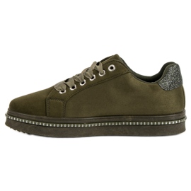 Baskets en daim avec strass vert 1
