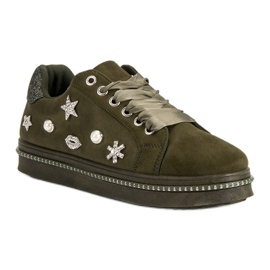 Baskets en daim avec strass vert 5
