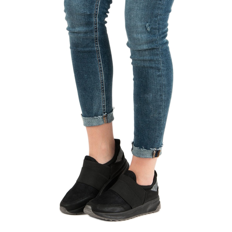 Ideal Shoes Baskets à enfiler confortables noir 2