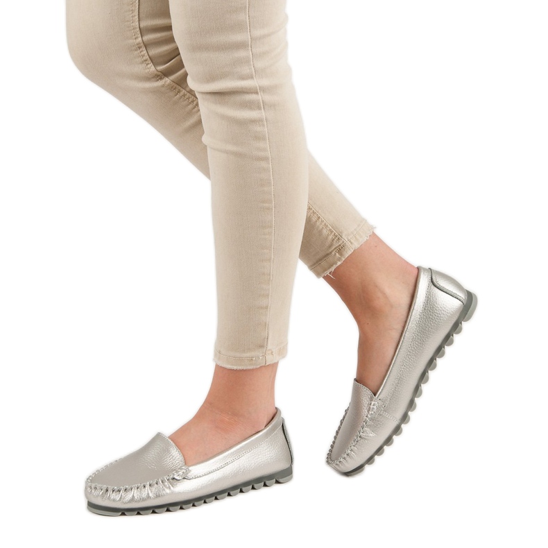 Filippo Mocassins en cuir argenté gris 2