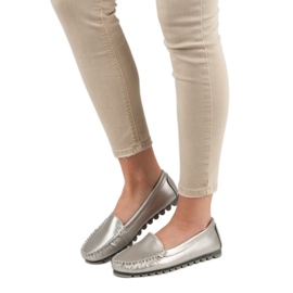 Filippo Mocassins en cuir argenté gris 1