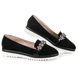 Ideal Shoes Richelieus en daim avec cristaux le noir 5