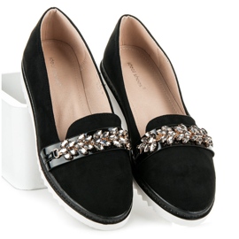 Ideal Shoes Richelieus en daim avec cristaux le noir 4
