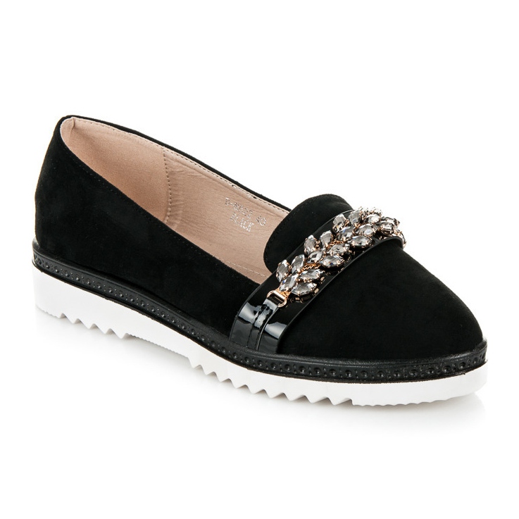 Ideal Shoes Richelieus en daim avec cristaux le noir 1