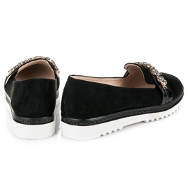 Ideal Shoes Richelieus en daim avec cristaux le noir 3