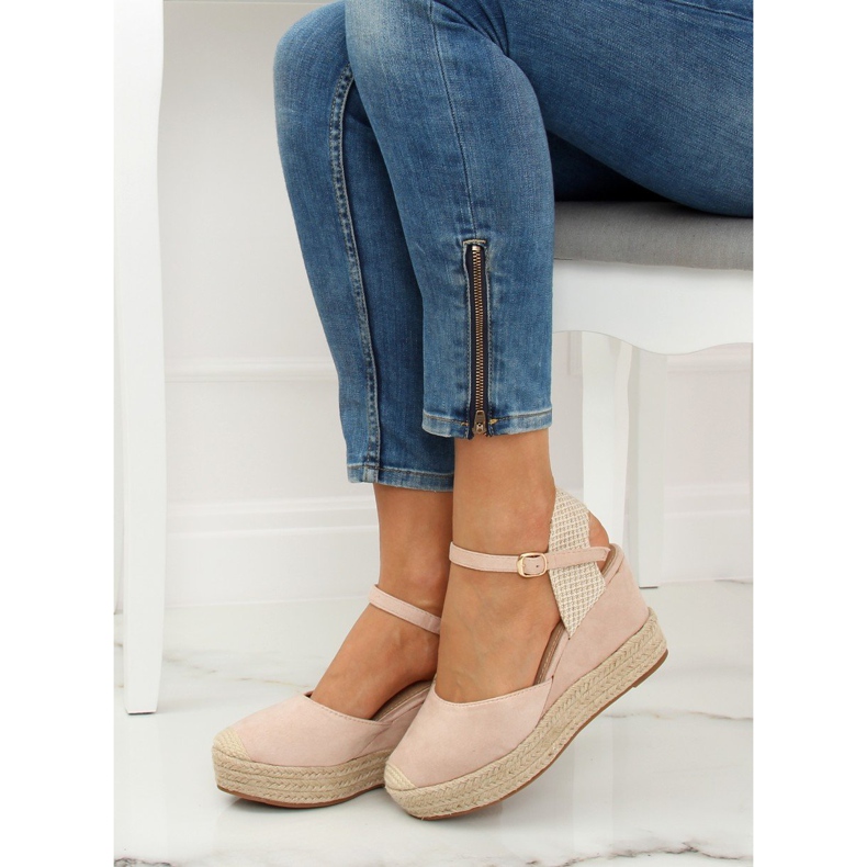 Espadrilles compensées beige et rose T331P Beige 1
