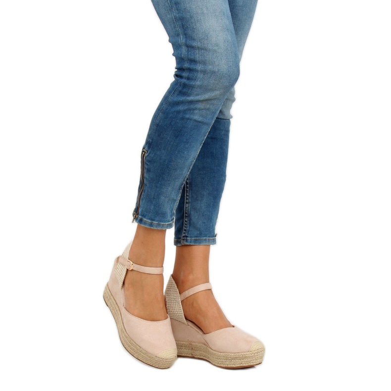 Espadrilles compensées beige et rose T331P Beige 2