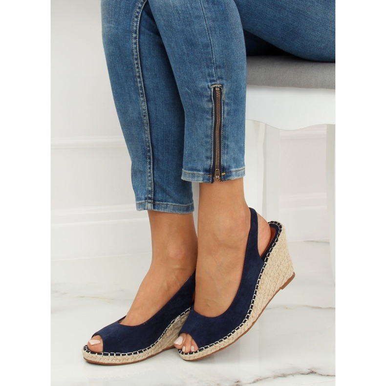YY29P Espadrilles bleues sur semelles compensées bleu marin 1