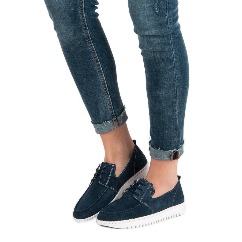 Filippo Mocassins en cuir à lacets bleu bleu marine 2