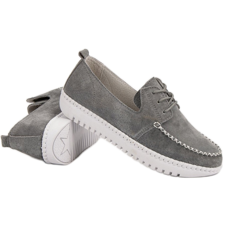 Filippo Mocassins en cuir à lacets gris 2