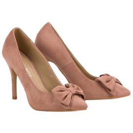 Laura Mode Escarpins en daim à nœud rose 2
