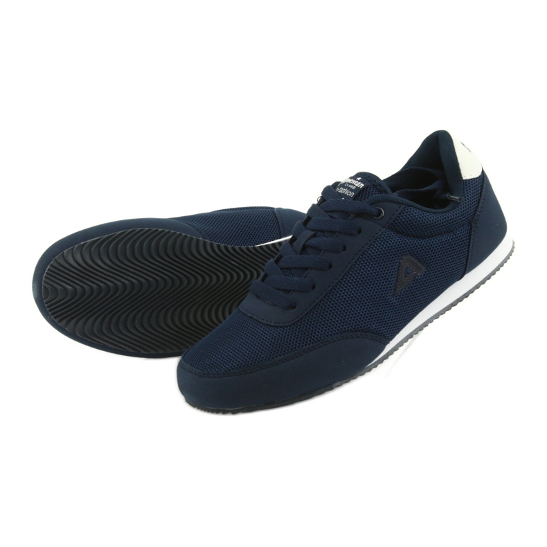 American Club chaussures de sport nouées blanc bleu marine 5