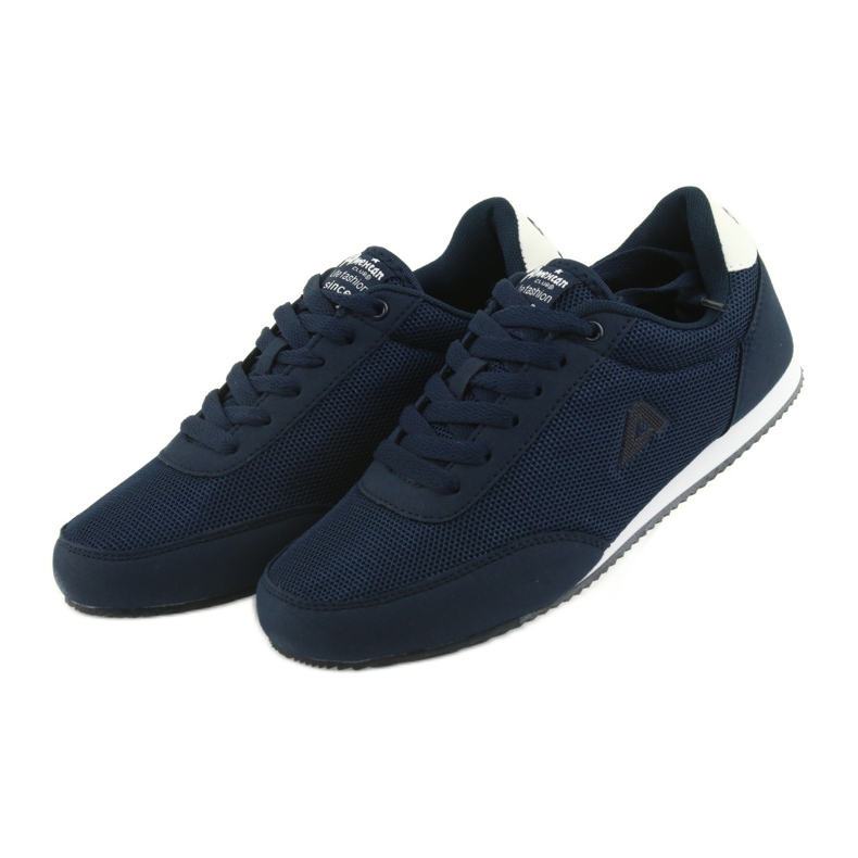 American Club chaussures de sport nouées blanc bleu marine 3