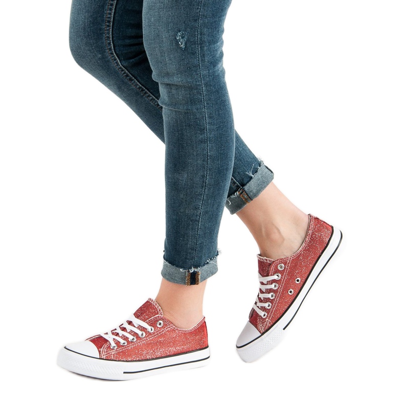 Baskets rouges à paillettes multicolore 1 Baskets rouges à paillettes multicolore 1