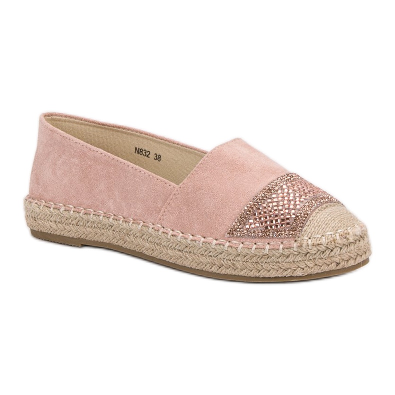 Small Swan Espadrilles En Daim Avec Cristaux rose 1