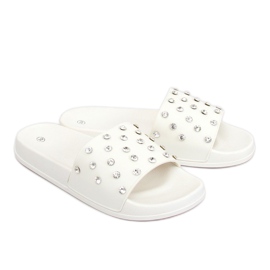 Blanc CK67P Chaussons blancs avec pierres blanche 2