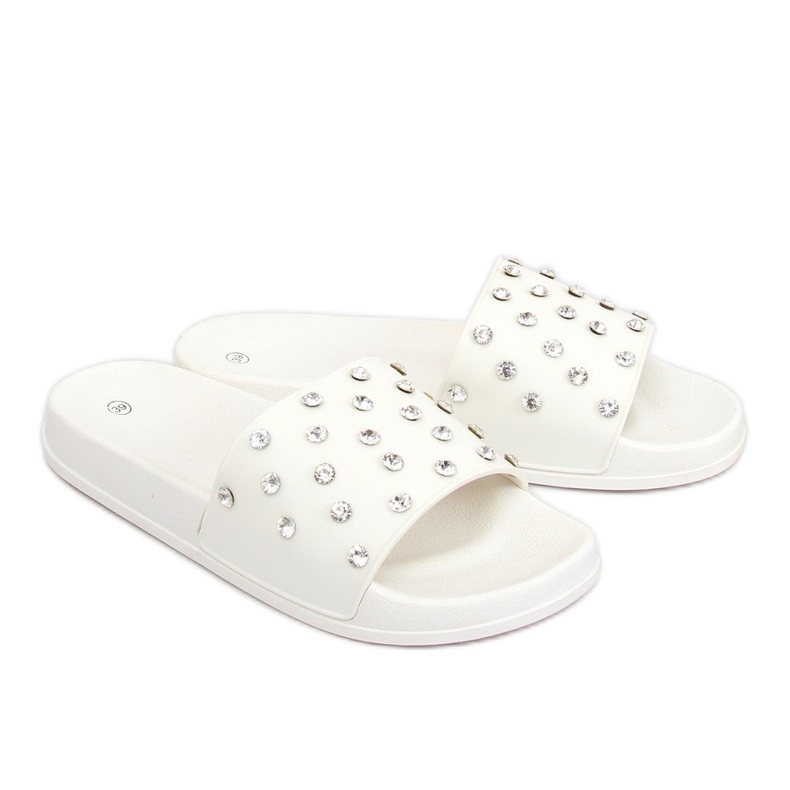 Blanc CK67P Chaussons blancs avec pierres blanche 2