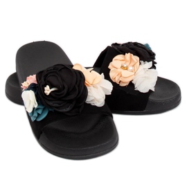 Noir BG19 Chaussons noirs à fleurs le noir 2