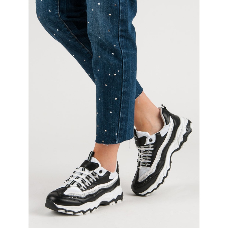 Baskets à paillettes blanc noir 1