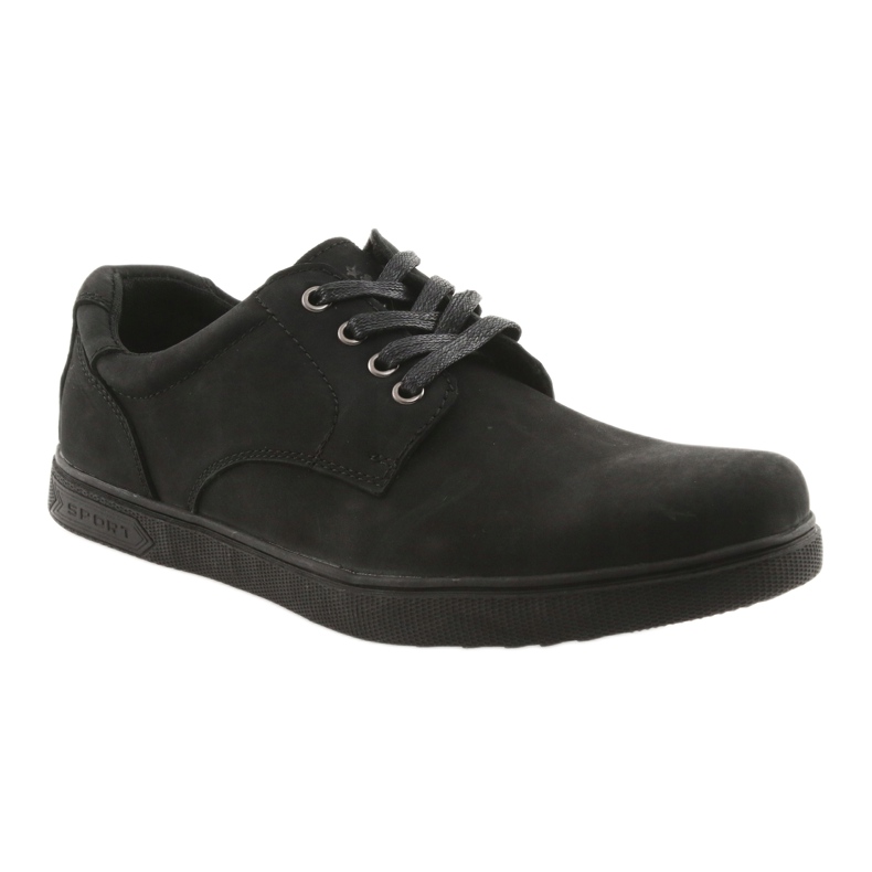 American Club Chaussures en cuir des hommes en noir 1