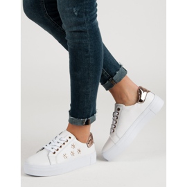 Filippo Chaussures de sport en cuir avec des fleurs blanc 2