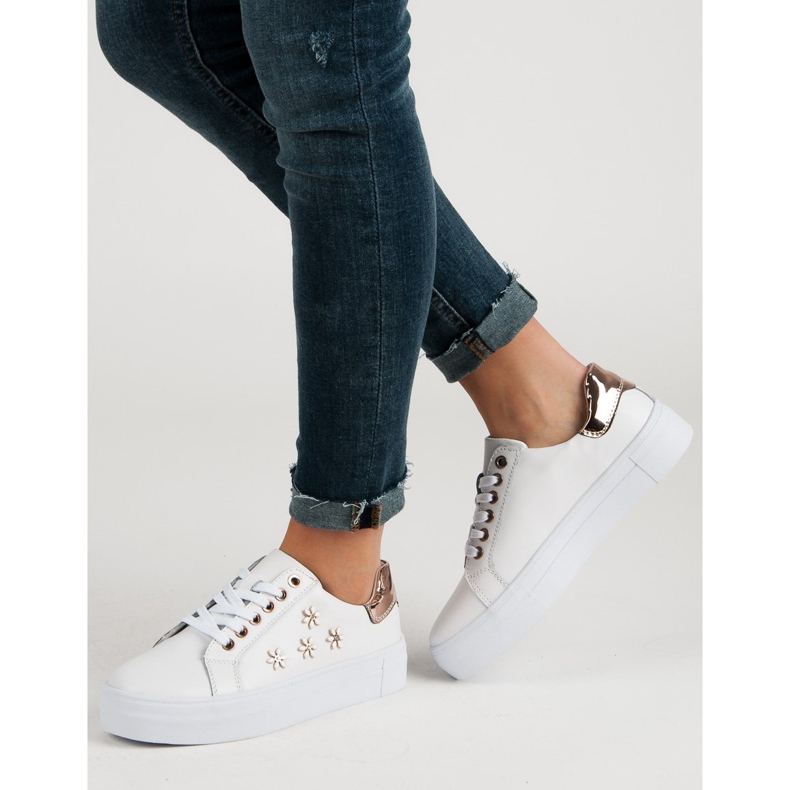 Filippo Chaussures de sport en cuir avec des fleurs blanc 2