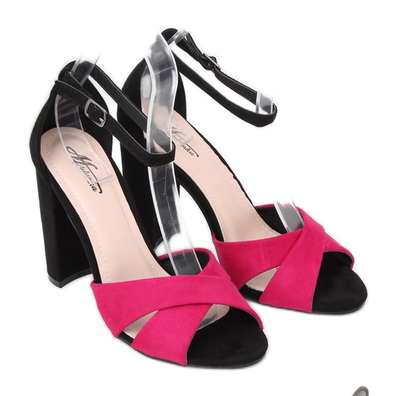 Sandales noires sur le poteau 369-34 Fuchsia le noir rose 1