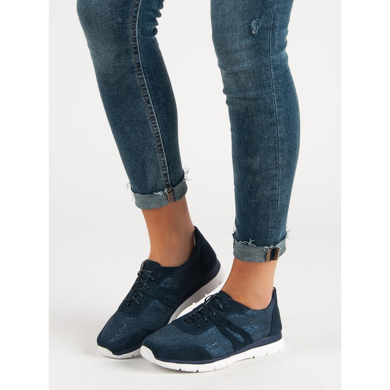 Filippo Chaussures de sport en cuir bleu marine 2