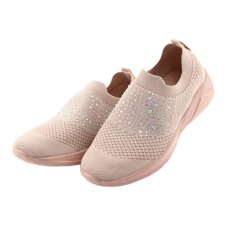 American Club Amérique AD05 Chaussures de sport féminines roses avec des zircons 3