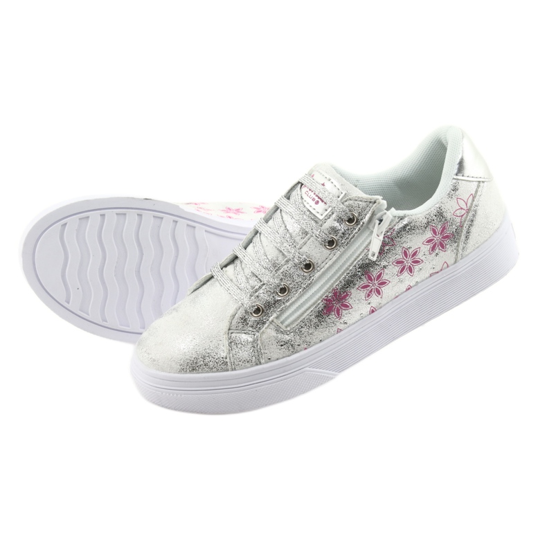 Claquettes argentées American Club ES13 pour filles sportives blanc gris rose 5