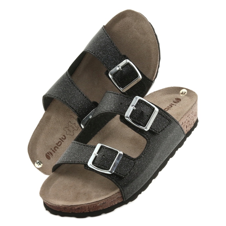 Chaussons femme Inblu NM013 noirs noirs avec particules d'argent 5