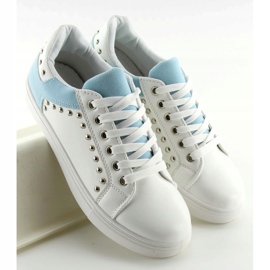 Baskets femme blanches et bleues LA09 Bleu 2