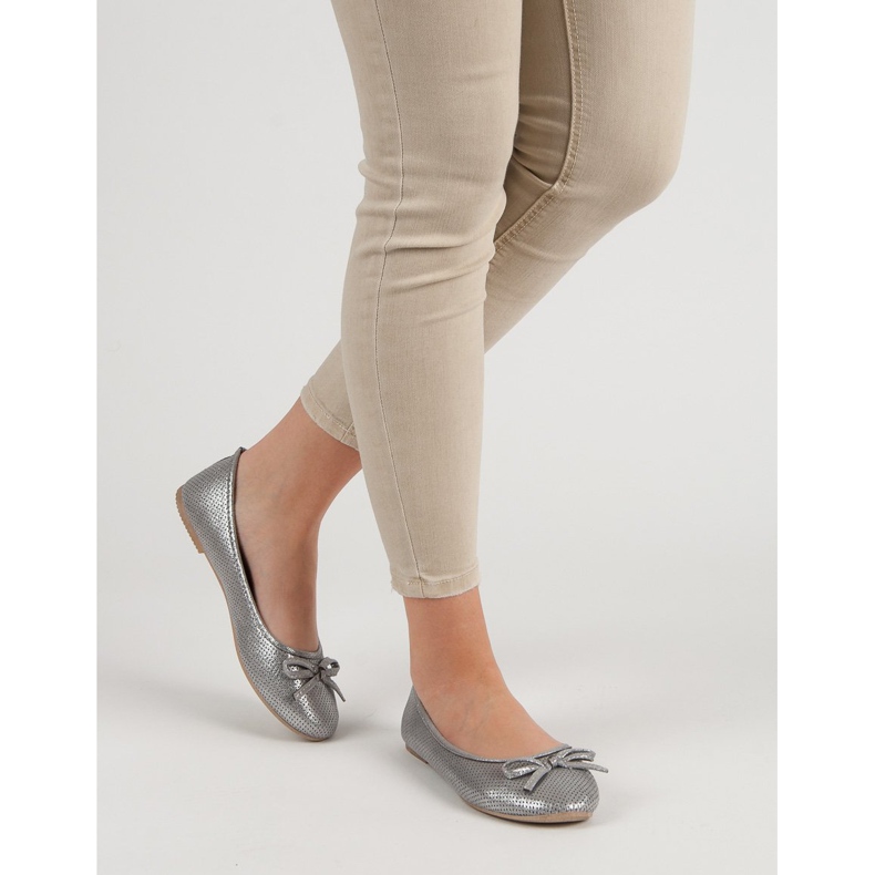 Evento Ballerine En Argent Avec Un Noeud gris 2