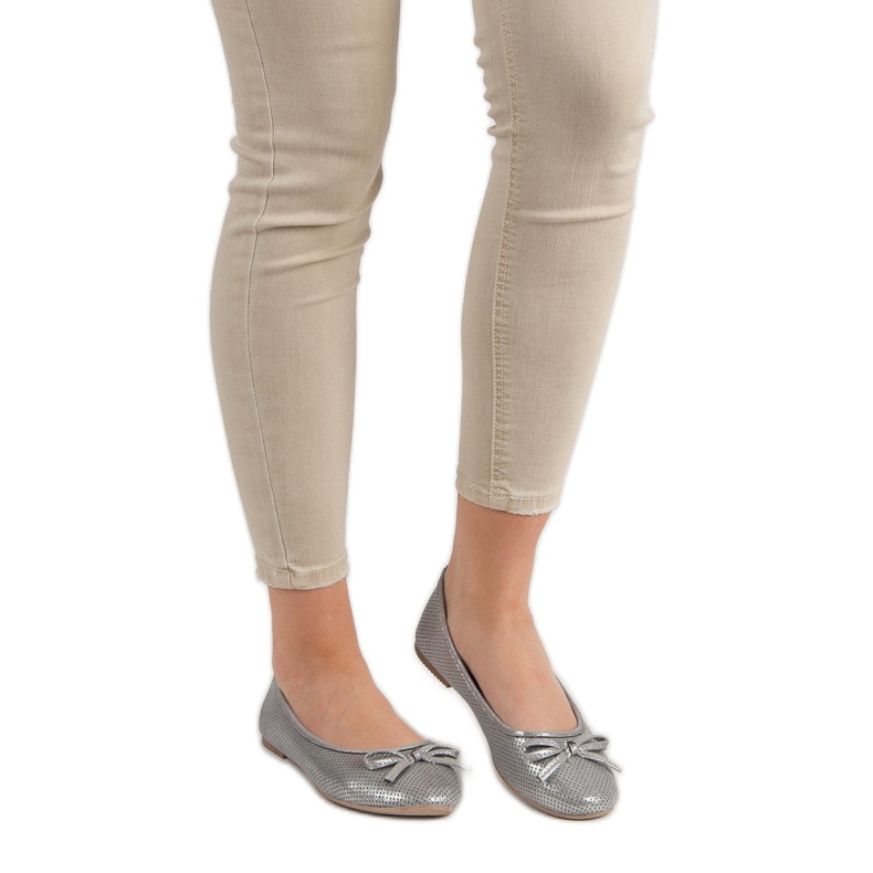 Evento Ballerine En Argent Avec Un Noeud gris 1