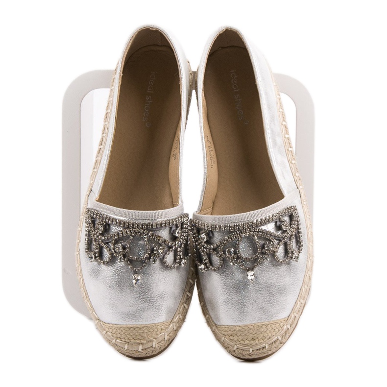 Ideal Shoes Espadrilles En Argent Avec Ornements gris 1 Ideal Shoes Espadrilles En Argent Avec Ornements gris 1