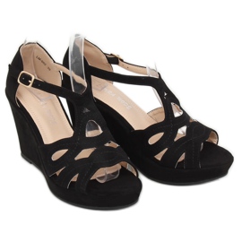 Sandales noires sur un coin noir LM-002 Noir le noir 1