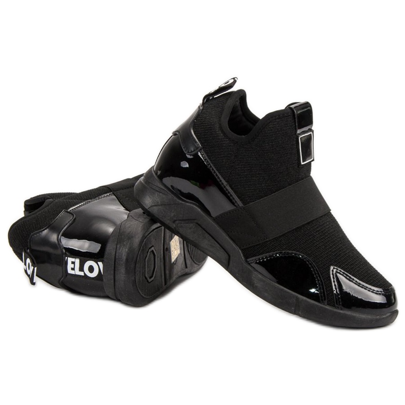 Baskets compensées à enfiler noir 1