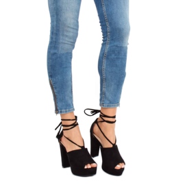 Noir LM-058 Sandales à plateforme noires 1