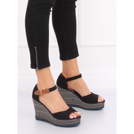 Sandales noires sur talon compensé 9079 Noir le noir 1