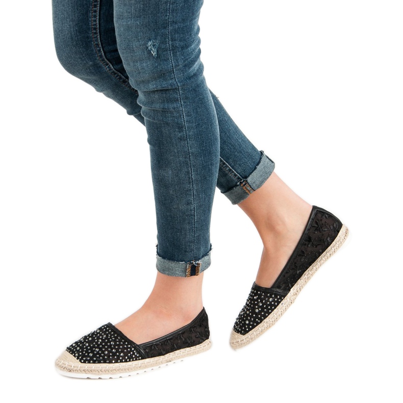 Ideal Shoes Espadrilles Avec Cristaux noir 1