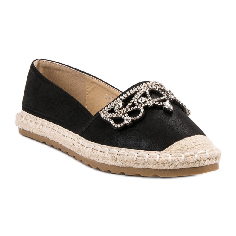 Ideal Shoes Espadrilles Noires Avec Ornements 1