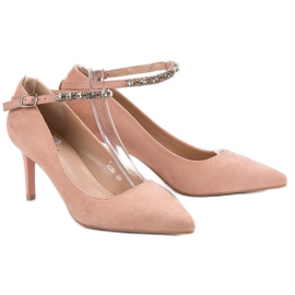 Fama Escarpins en daim poudré rose 1