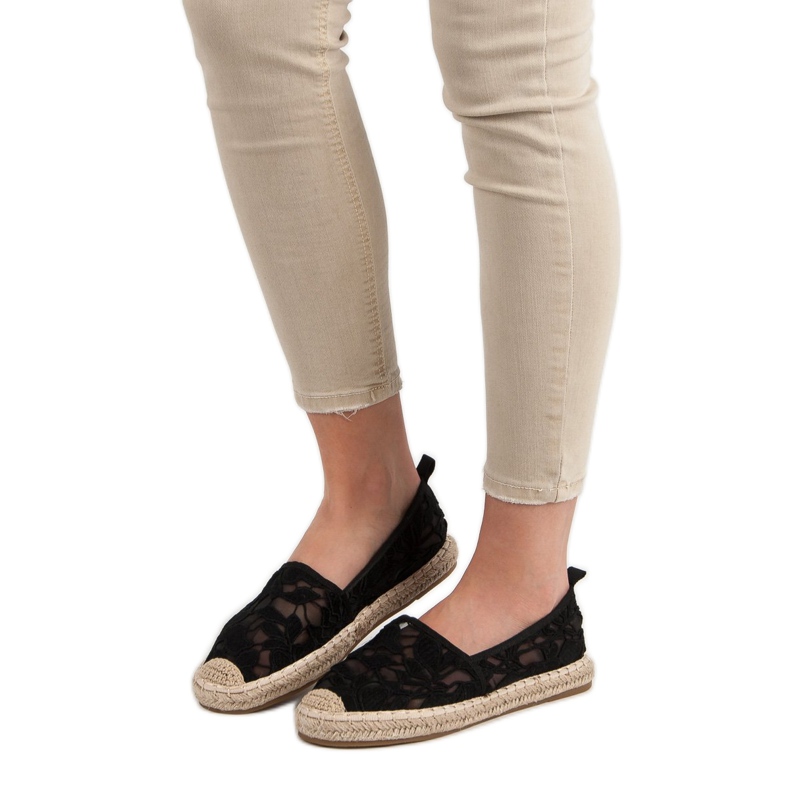 Lucky Shoes Espadrilles en dentelle noire 1