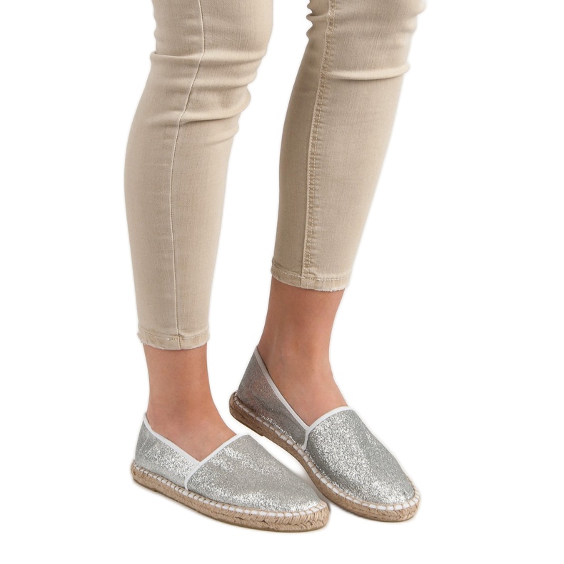 Cm Paris Espadrilles argentées pailletées gris 2