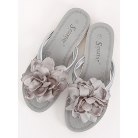 Gris Tongs avec une fleur CK103 Gris 2