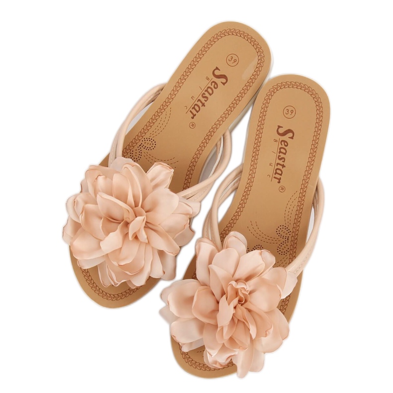 Tongs avec une fleur beige CK103 Beige 1